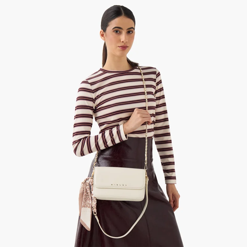 SISLEY Solid Crossbody Bag with Scarf Detail for Women